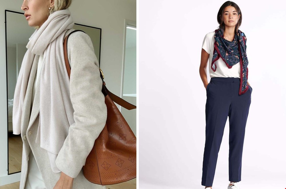 Links de prachtige 'Cosy' sjaal (100% kasjmier) van Sjaalmania. Rechts de 'Fête de la Vie' sjaal met vrolijke print van Pom Amsterdam.  Links de prachtige 'Cosy' sjaal (100% kasjmier) van Sjaalmania. Rechts de 'Fête de la Vie' sjaal met vrolijke print van Pom Amsterdam.