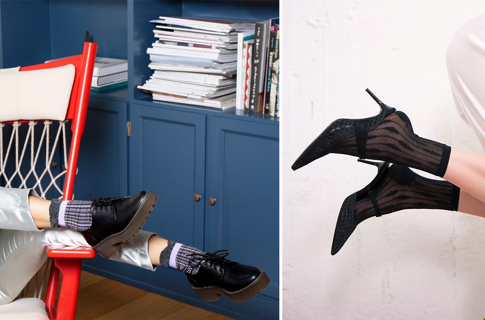 Links: 'Chance' sokken van MP Denmark en rechts 'Josefin Drop Socks' van Swedish Stockings, heel speels en stijlvol!  Links: 'Chance' sokken van MP Denmark en rechts 'Josefin Drop Socks' van Swedish Stockings, heel speels en stijlvol!