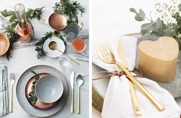 Zo mooi: Stone-servies en gouden kaarsen in de vorm van een hart Zo mooi: Stone-servies en gouden kaarsen in de vorm van een hart