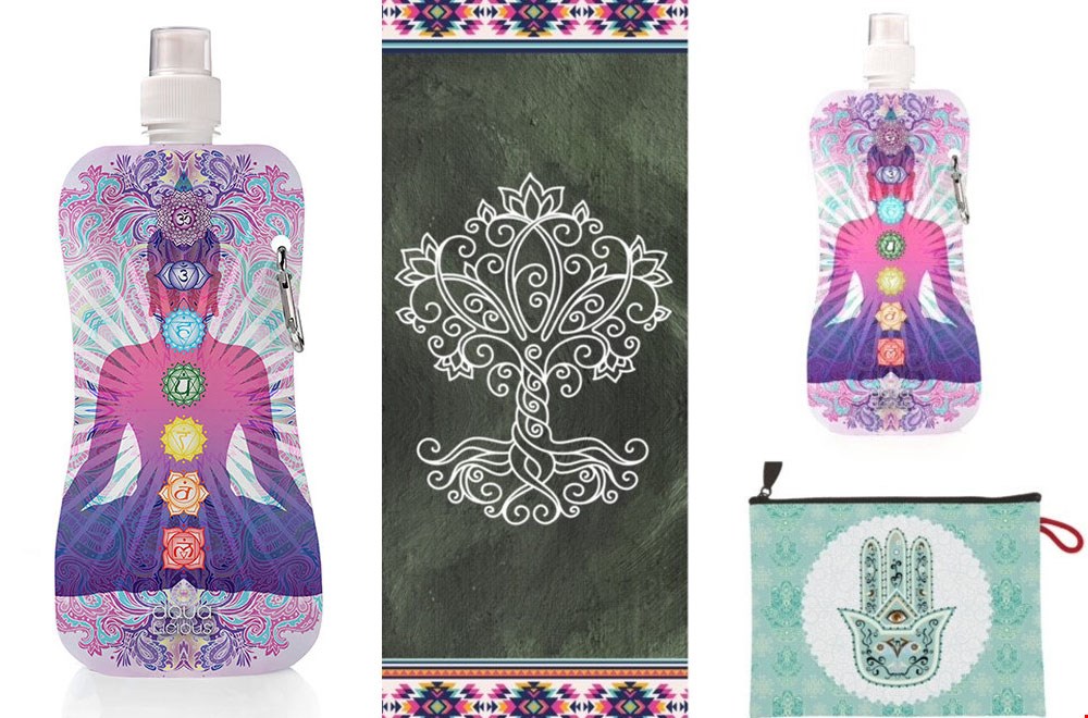 Leuk: een watefles, bijpassende yogamat en andere accessoires van Aqua-Licious Leuk: een watefles, bijpassende yogamat en andere accessoires van Aqua-Licious