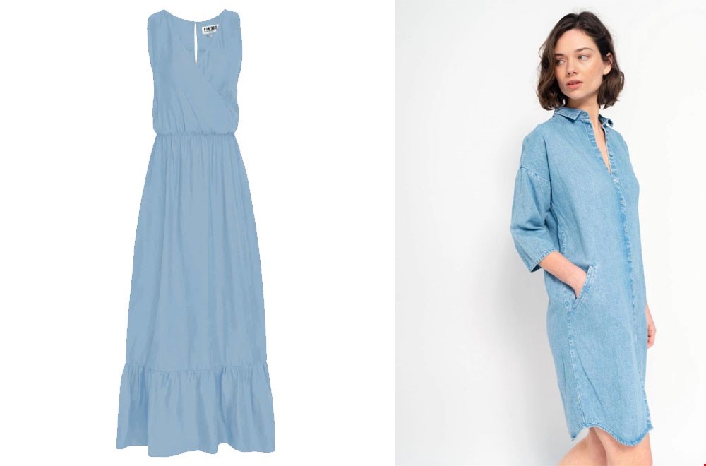 Links: blauwe zomerjurk Sus&Co, rechts: tencel jurk Ditha Bonita Links: blauwe zomerjurk Sus&Co, rechts: tencel jurk Ditha Bonita
