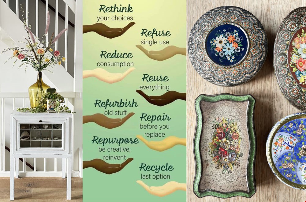 Oud opgeknapt kastje met kringloop kruikvaas & Een deel van mijn verzameling bloemige koektrommels Oud opgeknapt kastje met kringloop kruikvaas & Een deel van mijn verzameling bloemige koektrommels