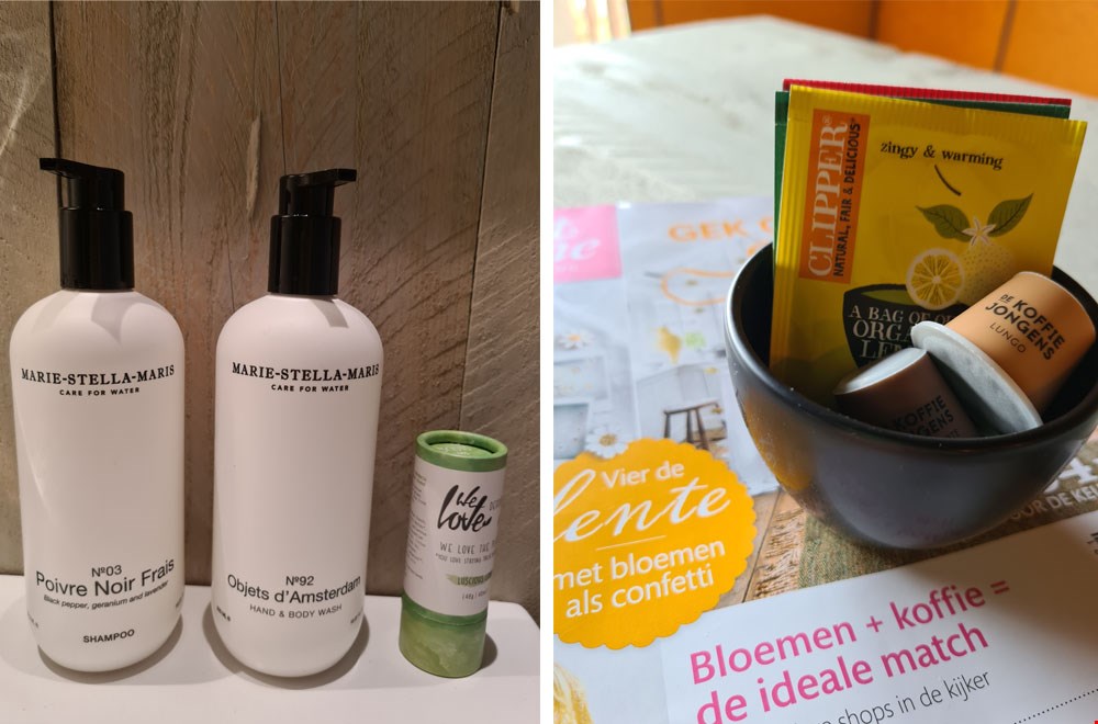 Luxe extra's: verzorgingsproducten van Marie Stella Maris en biologische thee en koffiecups Luxe extra's: verzorgingsproducten van Marie Stella Maris en biologische thee en koffiecups