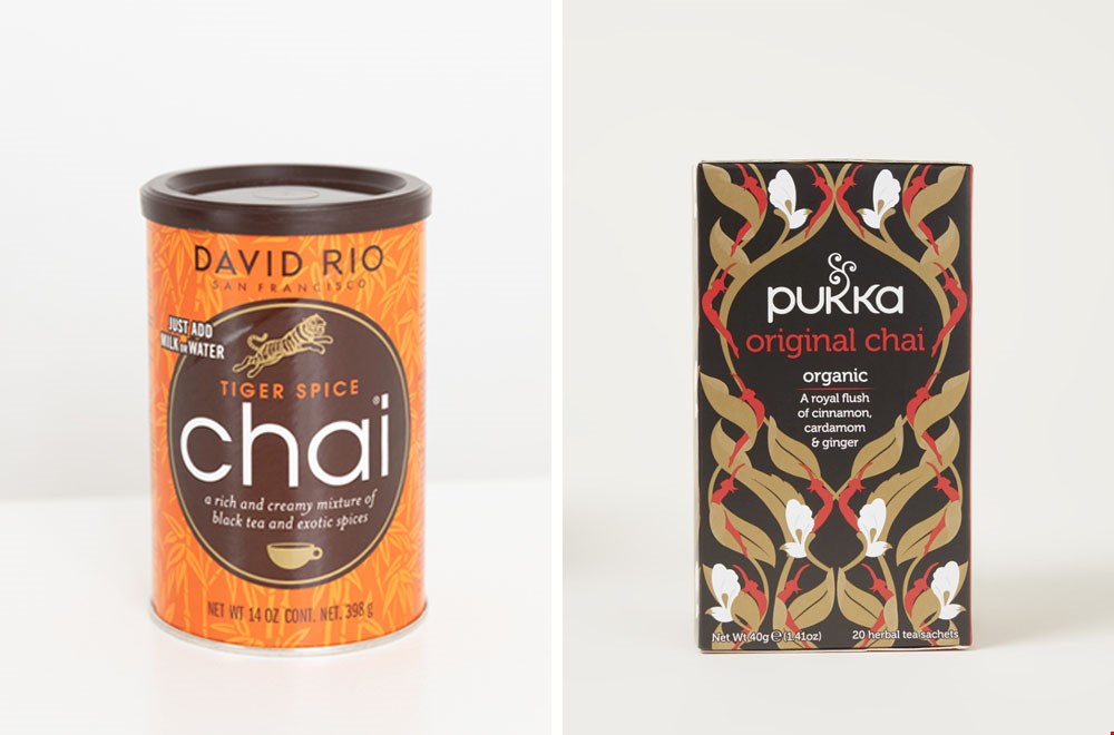 Chaipoeder van David Rio en chai theezakjes van Pukka Chaipoeder van David Rio en chai theezakjes van Pukka