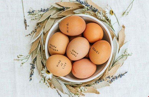 Gezien bij Dille & Kamille: eieren met een persoonlijk tekstje