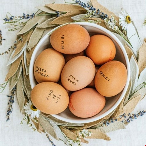 Gezien bij Dille & Kamille: eieren met een persoonlijk tekstje Gezien bij Dille & Kamille: eieren met een persoonlijk tekstje