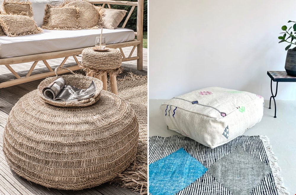 Plof weg op een poef! Links: Simply Pure, rechts: The Weavery Plof weg op een poef! Links: Simply Pure, rechts: The Weavery