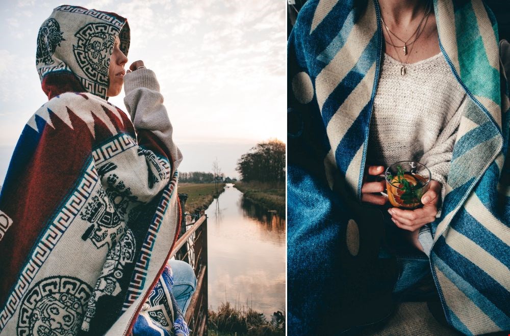 Geen poncho bij de hand, sla dan een plaid om je heen. Geen poncho bij de hand, sla dan een plaid om je heen.