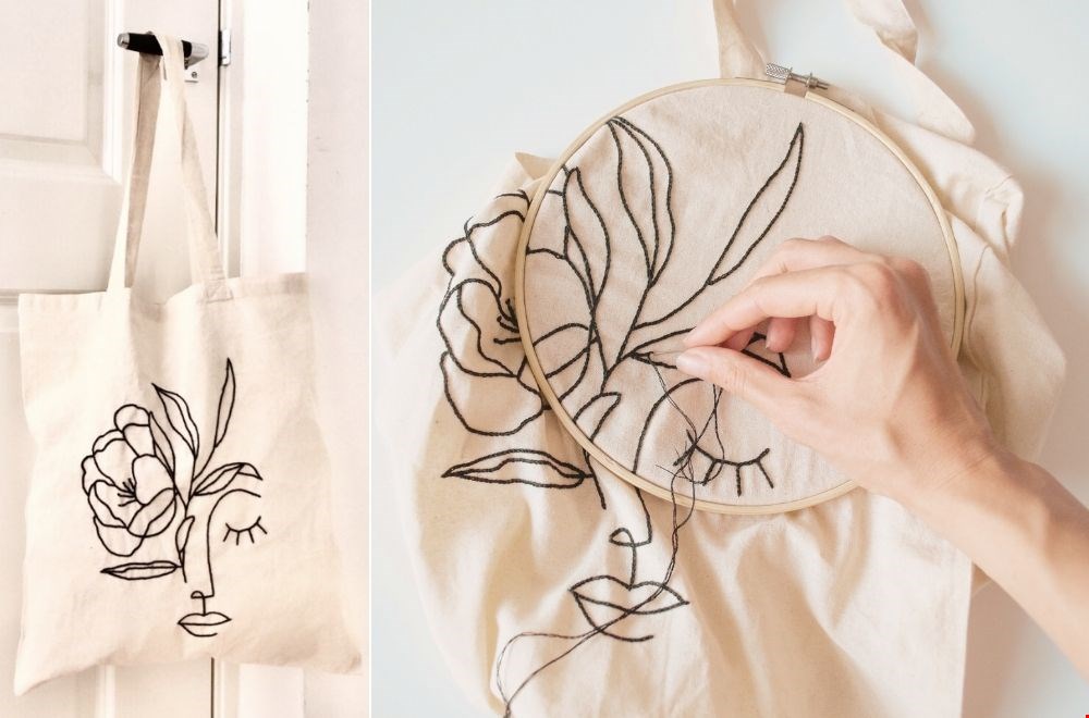 Borduur een lijnportret op je shopper Borduur een lijnportret op je shopper