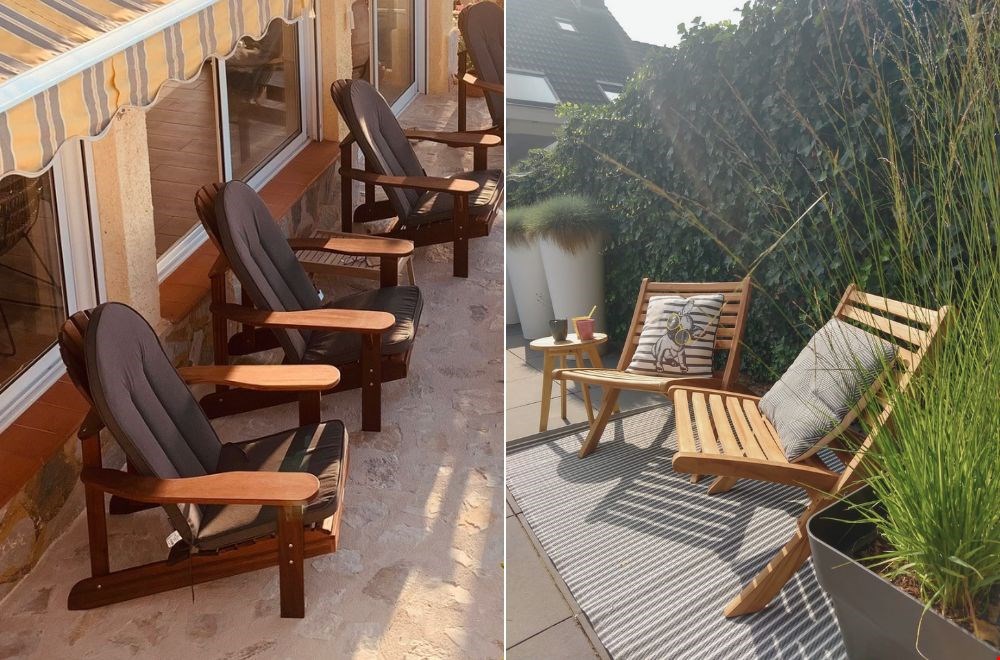 Loungestoelen in mahoniehout en teakhout Loungestoelen in mahoniehout en teakhout