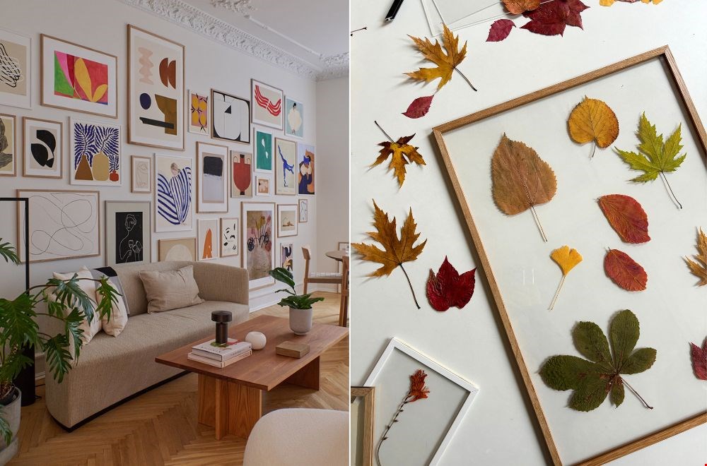 Maak een kleurrijke artwall met een verzameling posters of zelfgemaakte (herfst)kunst