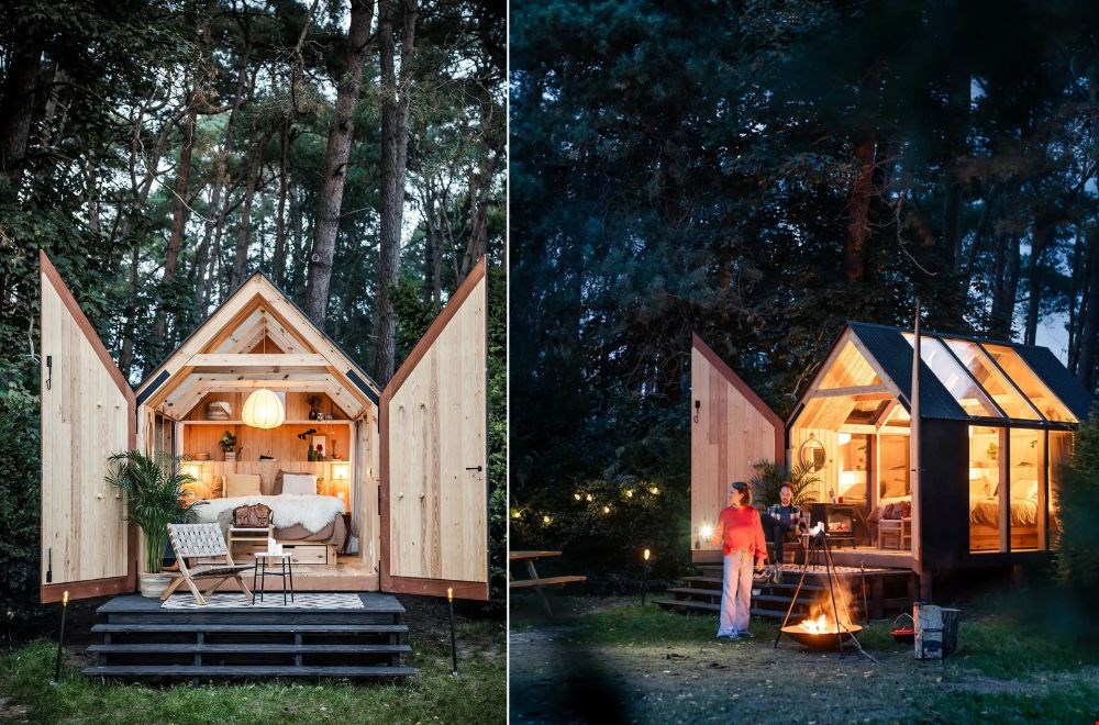 Glazen tiny house in het groen op historisch domein in Vlaanderen Glazen tiny house in het groen op historisch domein in Vlaanderen