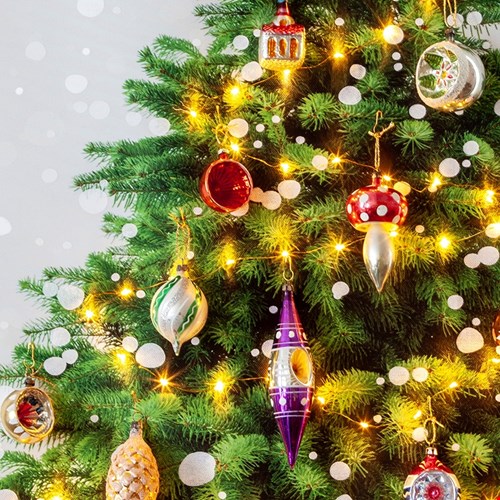 Kerstballen en lichtjes op doek