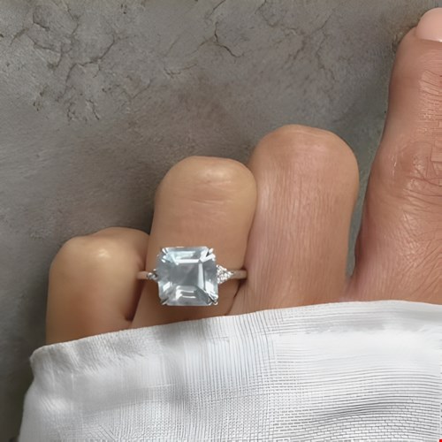 Vintage witgouden ring met aquamarijn en diamant