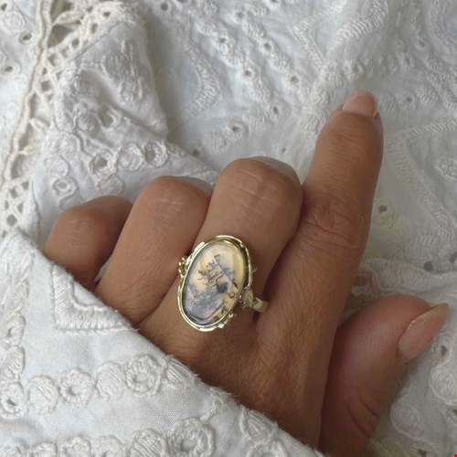 Gouden ring met dendriet agaat