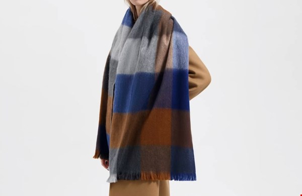 Scarf blocked cobalt blue, camel and naturals