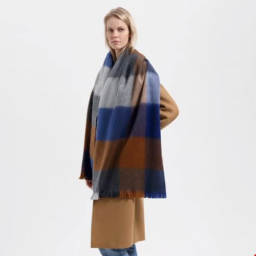 Scarf blocked cobalt blue, camel and naturals