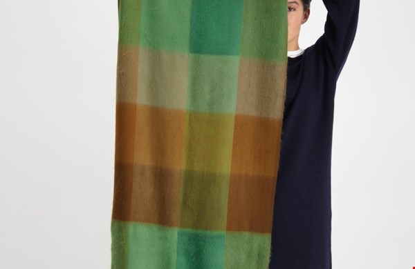 Scarf blocked green, brown and naturals