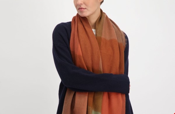 Scarf blocked cinnamon, terracotta and brown