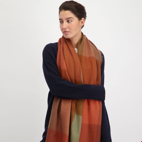 Scarf blocked cinnamon, terracotta and brown