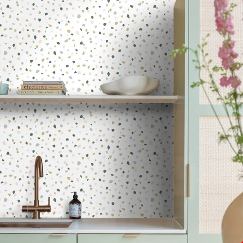 Terrazzo wit, roze en mintgroen
