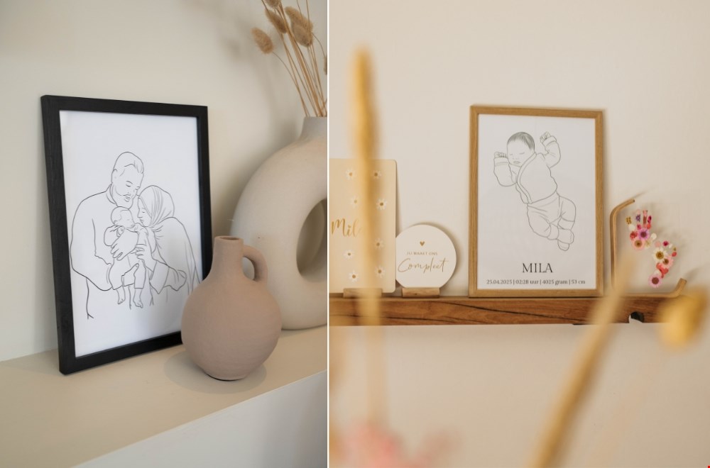 Persoonlijke lijntekening van Lijntjes van Anke, met de hand getekend en speciaal gemaakt naar jouw verhaal.