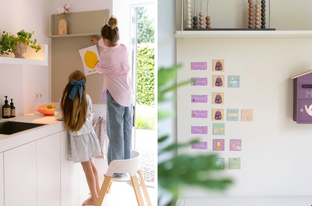 Magneetbord in de kinderkamer voor tekeningen en planning