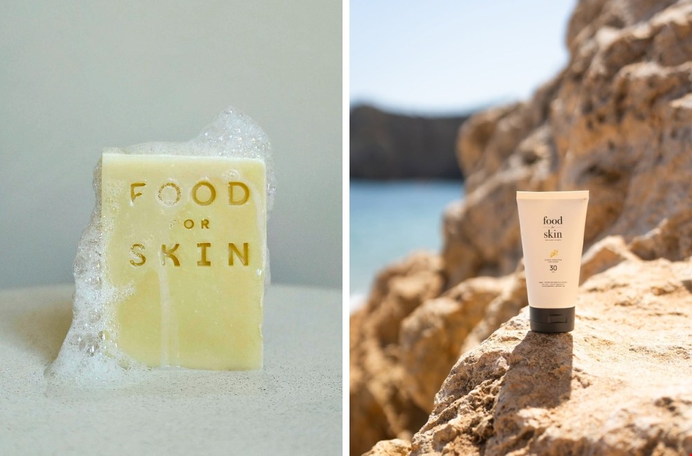 Natuurlijke SPF30 en compacte vegan body bars van Food for Skin voor in je toilettas op vakantie.