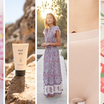 5 zomerfavorieten voor in je koffer, van duurzame SPF en herbruikbare zakjes tot een maxi dress en zijden sjaal.