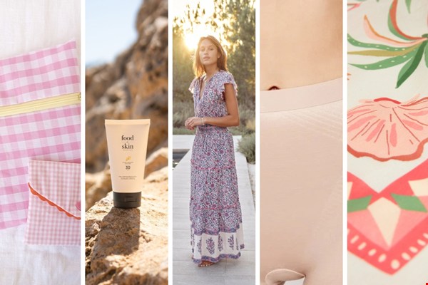 5 zomerfavorieten voor in je koffer, van duurzame SPF en herbruikbare zakjes tot een maxi dress en zijden sjaal.