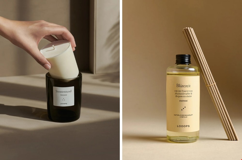 Plantaardige navulkaars en refill voor huisgeur van Looops Moments