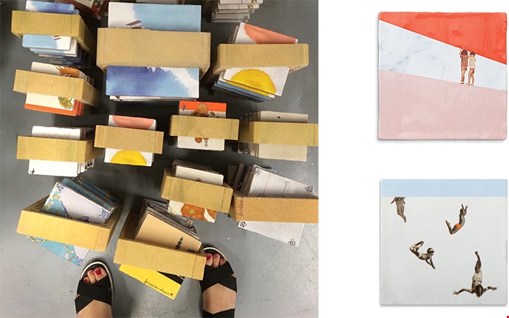 Groot feest als er weer een collectie versgebakken tegels aankomt; rechts twee moderne tegels Groot feest als er weer een collectie versgebakken tegels aankomt; rechts twee moderne tegels