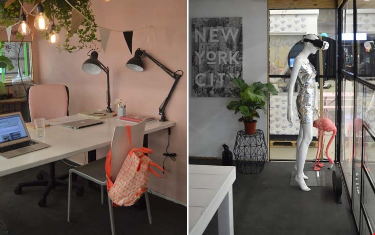 Roze muur én bureaustoelen bekleed met Flavourites-stof! Roze muur én bureaustoelen bekleed met Flavourites-stof!