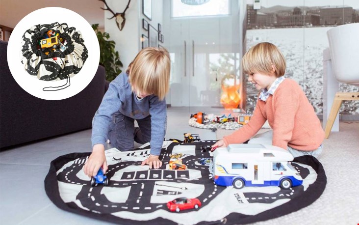 Opbergzak en speelkleed in één autobaan! Opbergzak en speelkleed in één autobaan!