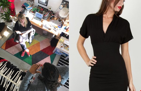 Valentine en Gersom aan het werk. Rechts: jurkje Louise Valentine en Gersom aan het werk. Rechts: jurkje Louise