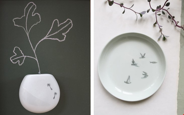 Links: klein vaasje van Elke. Rechts: tekening van Maartje. Links: klein vaasje van Elke. Rechts: tekening van Maartje.