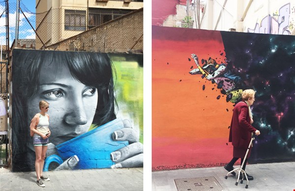 Kleurrijke illustraties op de straten van Valencia