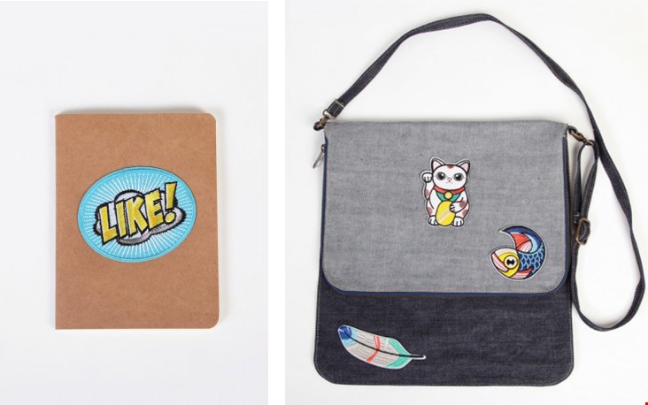 "De patches zijn de 'lijn' geworden voor de collectie van nu". Je ziet ze naast de kleding ook terug op tassen, schriftjes, etuis, stoffen mandjes en... "De patches zijn de 'lijn' geworden voor de collectie van nu". Je ziet ze naast de kleding ook terug op tassen, schriftjes, etuis, stoffen mandjes en...